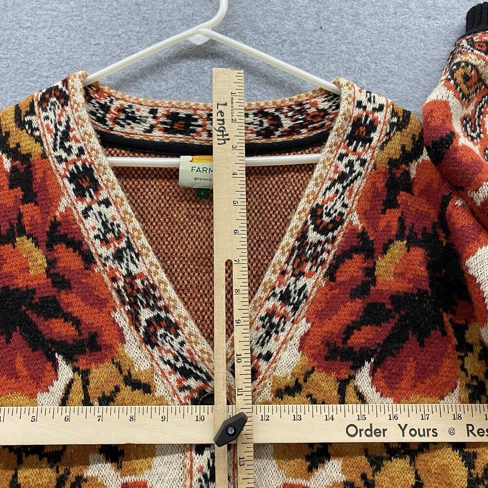 Farm Rio Sand Winter Tapestry Knit Cardigan S Wool Floral Boho Sweater Fall - Picture 11 of 13